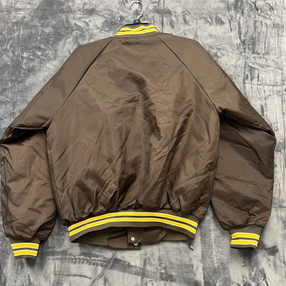 Hartwell Sports Varsity Bomber Jacket Mens Large Brown Yellow FJ-643 USA Vintage